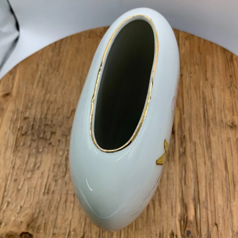 Made in Japan Vintage Porcelain Floral Butterfly Gold Tone Trim Small Vase